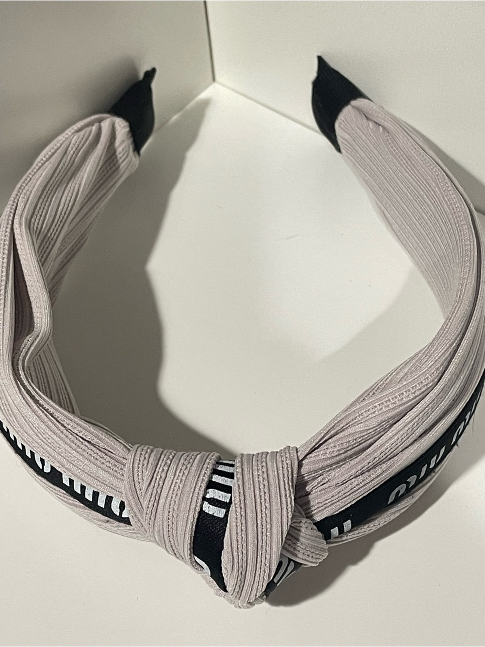 Fashion Light  Taupe Knotted Headband with Black Accent